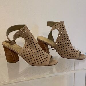 Marc Fisher Taupe Peep-Toe Block Heels